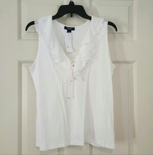 Chaps Ivory Ruffle Trim Blouse
